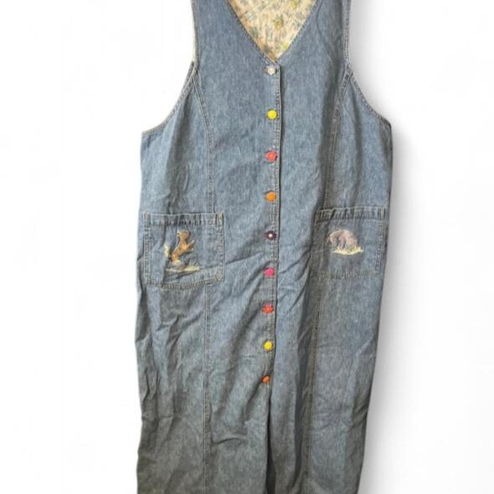 Vintage 1990s The Disney Store Winnie the Pooh Embroidered Denim Jumper Dress